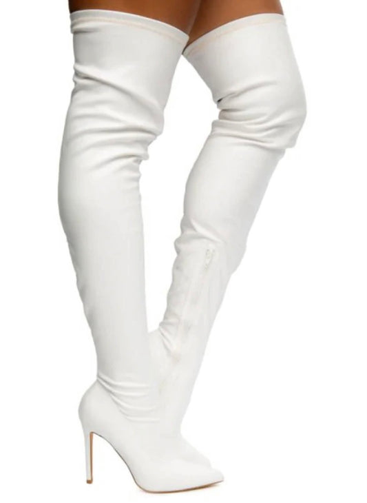Diamond Stiletto Thigh-High Boot – White Edition