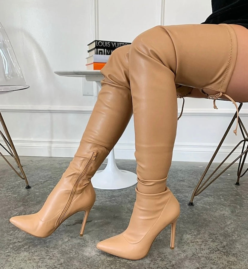 Nude Ambition Thigh-High Stiletto Boot