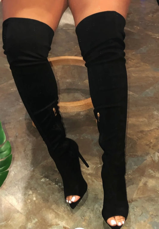 Velvet Elevate Thigh-High Peep-Toe Boot