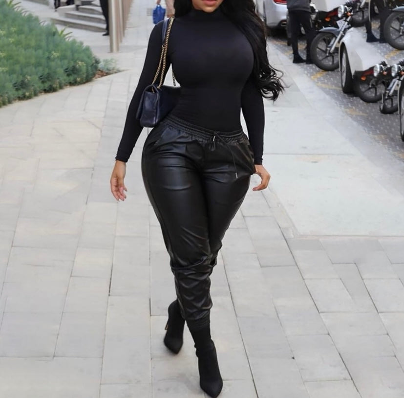 Sleek Street Leather Joggers