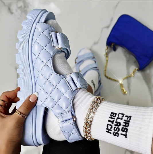 Cloud Step Quilted Sandals – Ice Blue